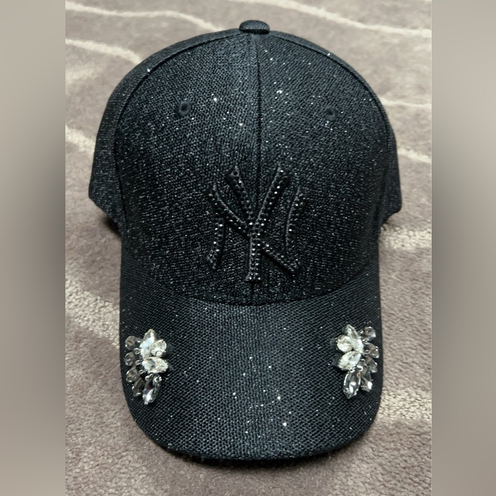 New York Black Embellished Baseball Cap